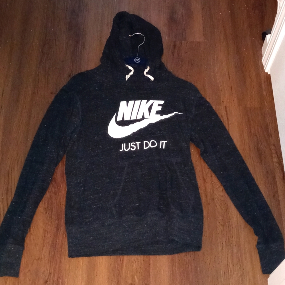 Hooded Nike sweatshirt, thin like t-shirt material. Dark grey..